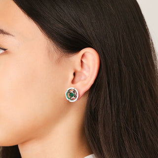 Jalan Besar Large Stud Earrings - Sterling Silver - Emerald
