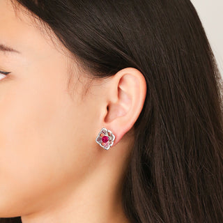 Forbidden Spring Large Stud Earrings - Sterling Silver - Ruby