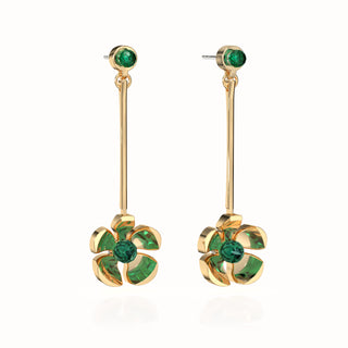 Orchid Garden Drop Earrings - Gold Vermeil - Emerald