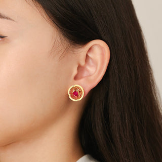 Jalan Besar Large Stud Earrings - Gold Vermeil - Ruby
