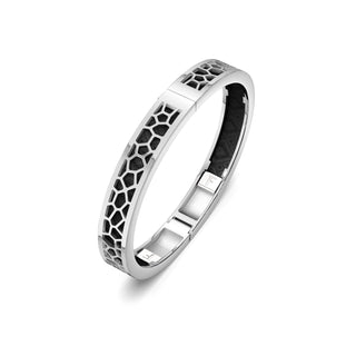 Obsidian Black Hexagon Coral - Extra Slim Bangle Rhodium