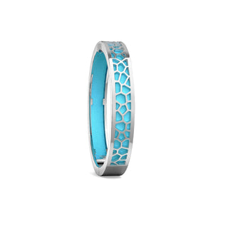 Turquoise Blue Hexagon Coral - Extra Slim Bangle Rhodium