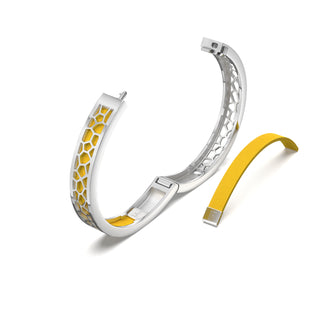 Pineapple Yellow Hexagon Coral - Extra Slim Bangle Rhodium