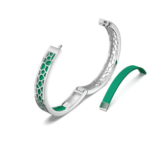 Python Green Hexagon Coral - Extra Slim Bangle Rhodium