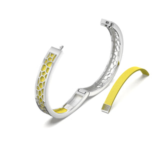 Starfruit Yellow Hexagon Coral - Extra Slim Bangle Rhodium