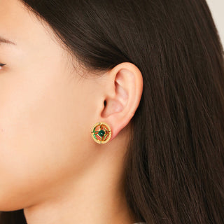 Jalan Besar Large Stud Earrings - Gold Vermeil - Emerald