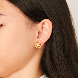 Jalan Besar Large Stud Earrings - Gold Vermeil - Moonstone
