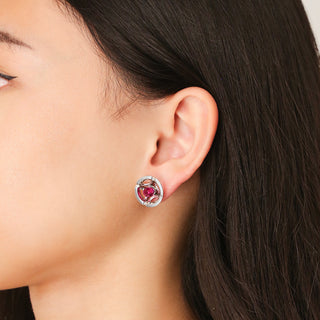 Jalan Besar Large Stud Earrings - Sterling Silver - Ruby