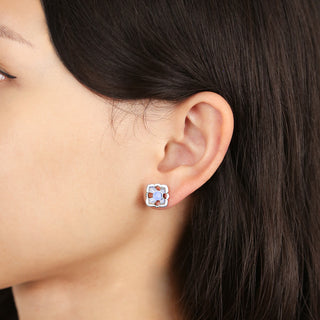 Forbidden Spring Small Stud Earrings - Sterling Silver - Blue Agate