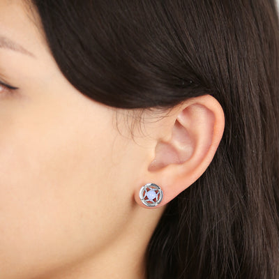Jalan Besar Small Stud Earrings - Sterling Silver - Blue Agate