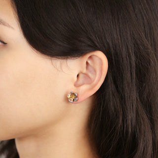 Orchid Garden Small Stud Earrings - Sterling Silver - Citrine