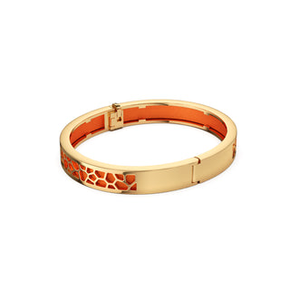 Lava Orange Hexagon Coral - Extra Slim Bangle Gold