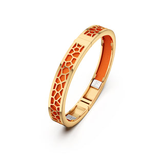 Lava Orange Hexagon Coral - Extra Slim Bangle Gold