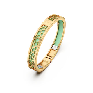 Palm Tree Green Hexagon Coral - Extra Slim Bangle Gold