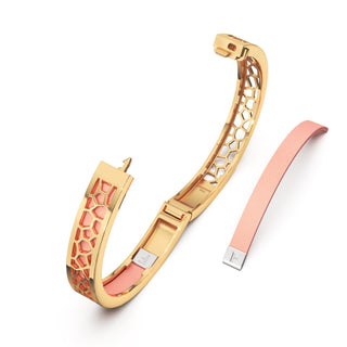 Crossandra Orange Hexagon Coral - Extra Slim Bangle Gold
