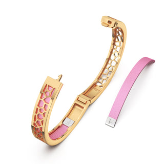 Guava Pink Hexagon Coral - Extra Slim Bangle Gold