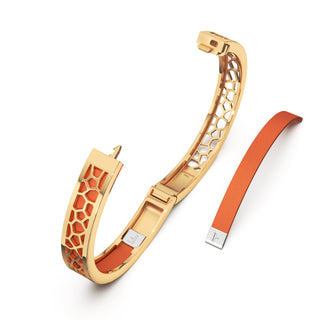 Lava Orange Hexagon Coral - Extra Slim Bangle Gold