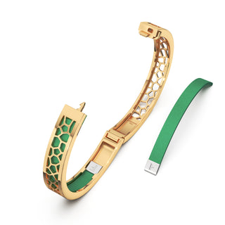 Python Green Hexagon Coral - Extra Slim Bangle Gold
