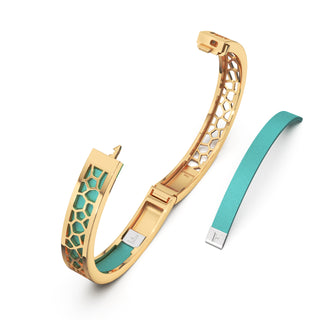 Shophouse Teal Hexagon Coral - Extra Slim Bangle Gold