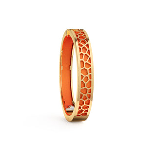 Sunset Orange Hexagon Coral - Extra Slim Bangle Gold