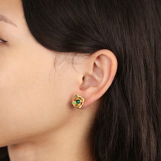 Forbidden Spring Small Stud Earrings - Gold Vermeil - Emerald