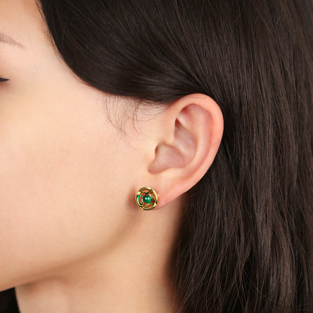 Jalan Besar Small Stud Earrings - Gold Vermeil - Emerald