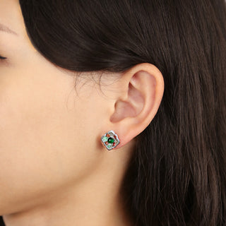 Forbidden Spring Small Stud Earrings - Sterling Silver - Emerald