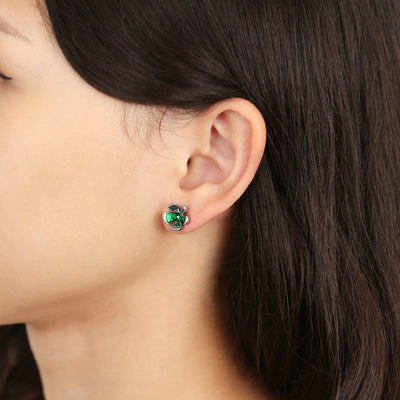 Orchid Garden Small Stud Earrings - Sterling Silver - Emerald