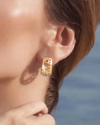 Hexagon Coral Earrings - Gold Vermeil