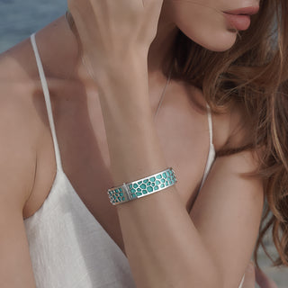 Hexagon Coral Bangle - Peacock Green - Rhodium
