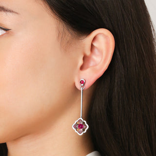 Forbidden Spring Drop Earrings - Sterling Silver - Ruby