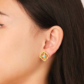 Forbidden Spring Large Stud Earrings - Gold Vermeil - Amazonite