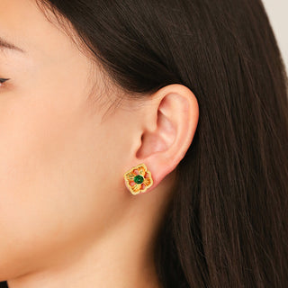 Forbidden Spring Large Stud Earrings - Gold Vermeil - Emerald