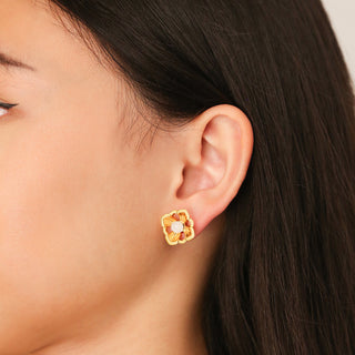 Forbidden Spring Large Stud Earrings - Gold Vermeil - Moonstone