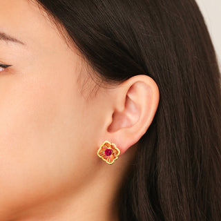 Forbidden Spring Large Stud Earrings - Gold Vermeil - Ruby