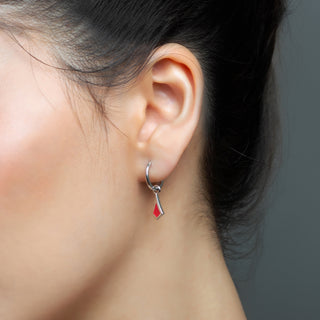 BKK Star Huggies -  Red Resin - Sterling Silver