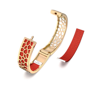Hexagon Coral Bangle - Dragon Red - Gold