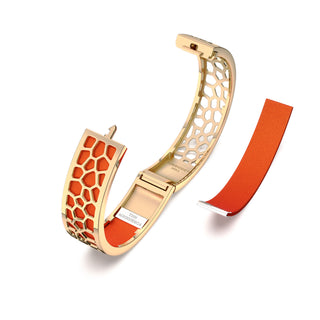 Hexagon Coral Bangle - Lava Orange - Gold