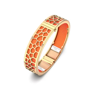 Hexagon Coral Bangle - Sunset Orange - Gold