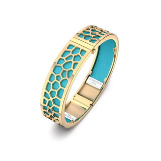 Hexagon Coral Bangle - Turquoise Blue - Gold