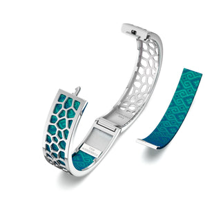 Hexagon Coral Bangle - Andaman Green - Rhodium