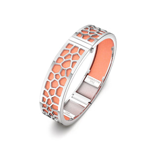 Hexagon Coral Bangle - Crossandra Orange - Rhodium
