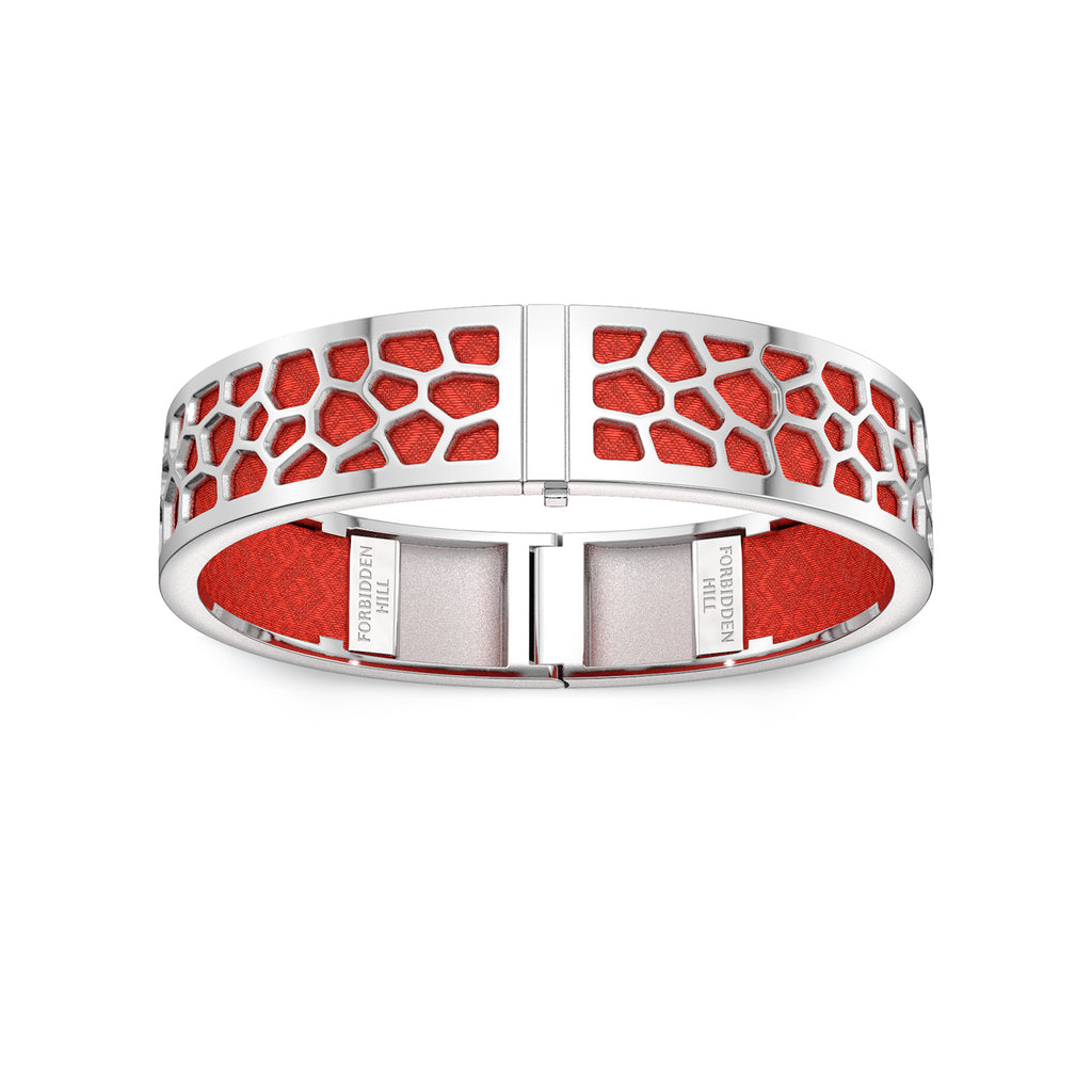 Dragon Red Hexagon Coral - Slim Bangle - Rhodium – Forbidden Hill