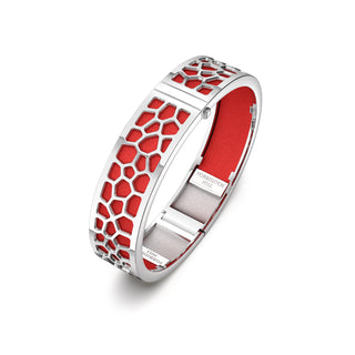 Hexagon Coral Bangle - Firecracker Red - Rhodium