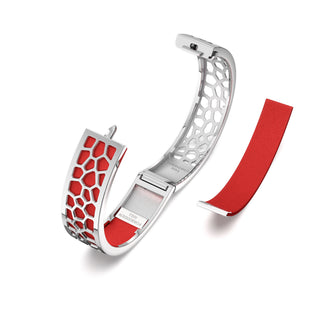 Hexagon Coral Bangle - Firecracker Red - Rhodium