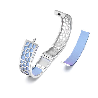 Hexagon Coral Bangle - Gazebo Blue - Rhodium