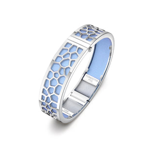 Hexagon Coral Bangle - Gazebo Blue - Rhodium