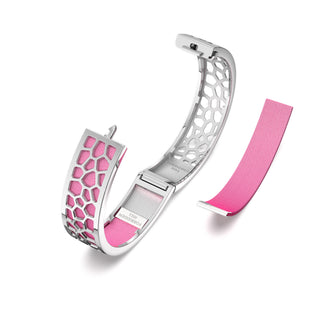 Hexagon Coral Bangle - Guava Pink - Rhodium