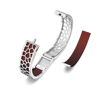 Hexagon Coral Bangle - Mangosteen Red - Rhodium