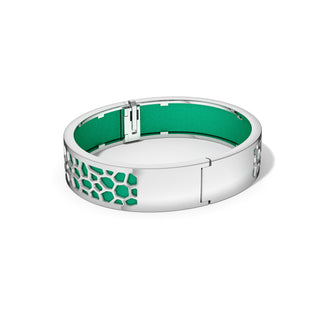 Hexagon Coral Bangle - Python Green - Rhodium